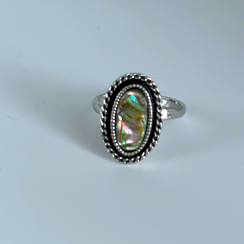 Vintage Sarah Coventry Ring Adjustable Silver Tone Abalone